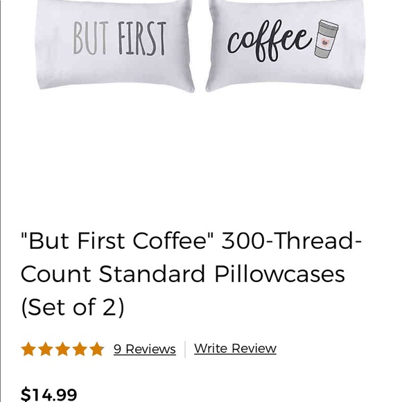 NWT “But First Coffee” Matching Pillowcases - Picture 3 of 4